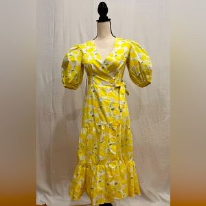 Puff sleeve cotton wrap dress